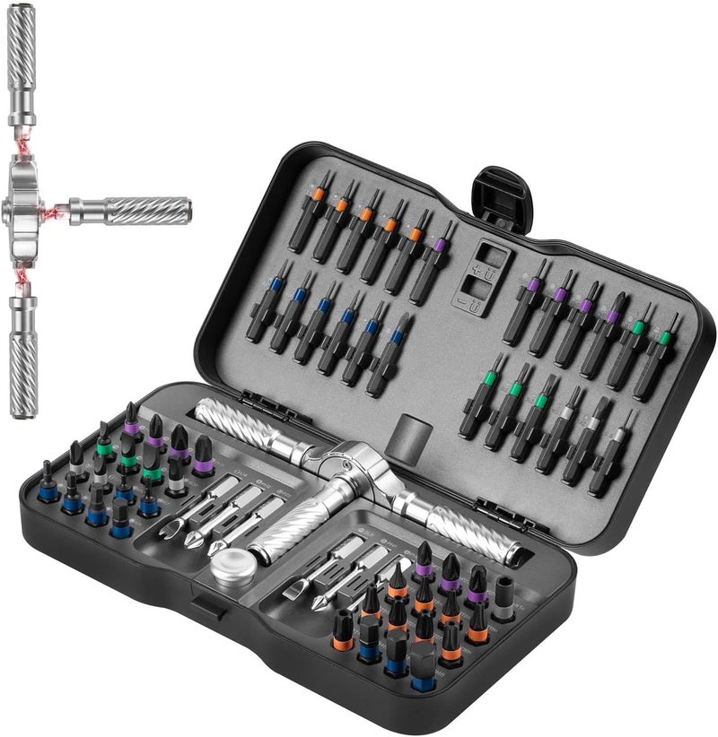VMAN Ratchet Screwdriver Set, 66 in 1 magnetic Screwdriver sets, S2 Steel Bits, DIY Combination Flexible Shaft, Suitable for Furniture Assembly, Precision Electrical Appliance Repair, Bicycle Tools - Image 1